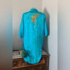 🐉 Vintage Asian Hand Embroidered Jacquard Kimono Robe S